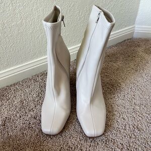 Steve Madden Cream Square-Toe Mid-Calf Zip Boots